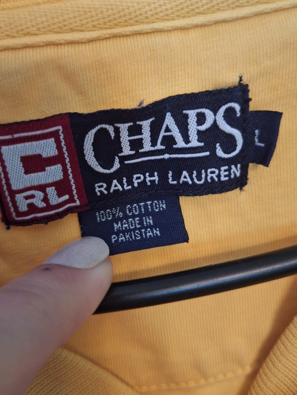 [[CHAPS RL]] Yellow Short-Sleeve Tee with Navy Chest Stripe - Picture 5 of 5
